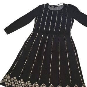 Maggy London 3/4 Sleeve Striped Fit & Flare SwElegant Black and Whi